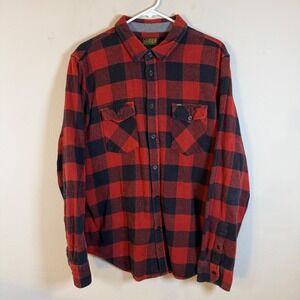 Loser Machine Co Mens Large Red Black Buffalo Plaid Cotton Flannel Button‎ Shirt